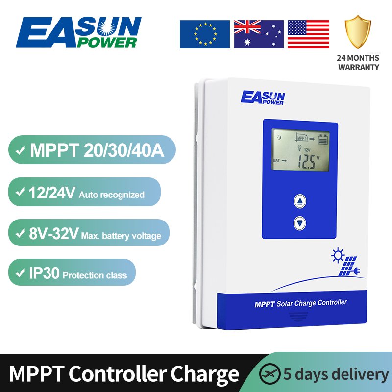 Easun Brand Auto Sensing 12V 24V Fan Cooling Lifepo4 Lithium Battery Charge 40A 20A 30A MPPT Solar Charger