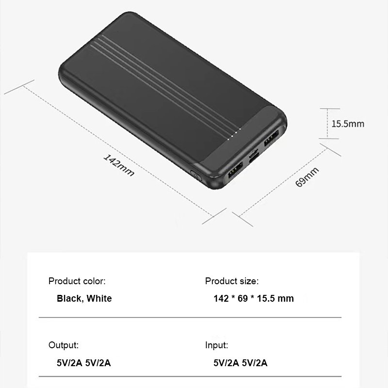 Portable Phone Charger Rechargeable Power Bank 10000 Mah 10W Small Dual USB Port Powerbanks Gifts