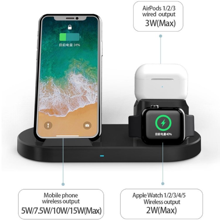 TKT Safe 4 in 1 & 3 in 1 Fast Charging Qi Wireless Charger Station 15W Smart USB Port for iPhone AirPods iWatch Apple Pencil