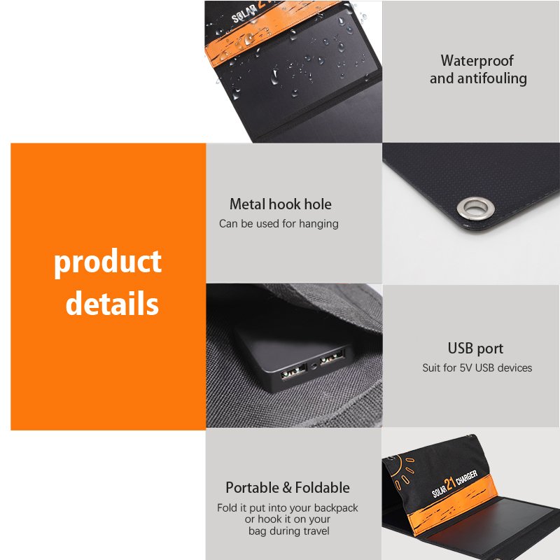 Fumosi OEM Monocrystalline ETFE Folding Foldable Solar Panel Charger 21W USB Portability Mono Thin Film Flexible Solar Panel