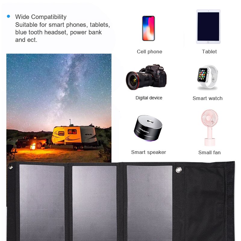 Fumosi OEM Monocrystalline ETFE Folding Foldable Solar Panel Charger 21W USB Portability Mono Thin Film Flexible Solar Panel