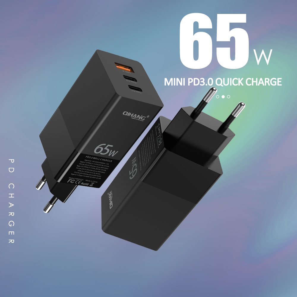 Fast Charging 65w ilepo PD Charger PD GaN Wall USB Charger GaN Charger 65w QC 4.0 PD Charging