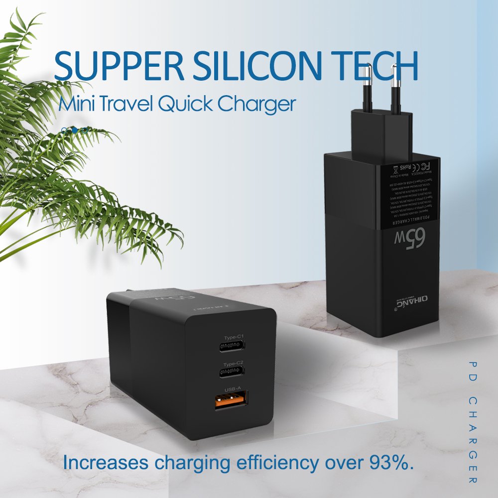 Fast Charging 65w ilepo PD Charger PD GaN Wall USB Charger GaN Charger 65w QC 4.0 PD Charging