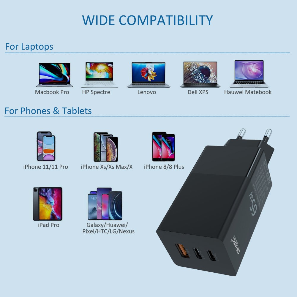 Fast Charging 65w ilepo PD Charger PD GaN Wall USB Charger GaN Charger 65w QC 4.0 PD Charging