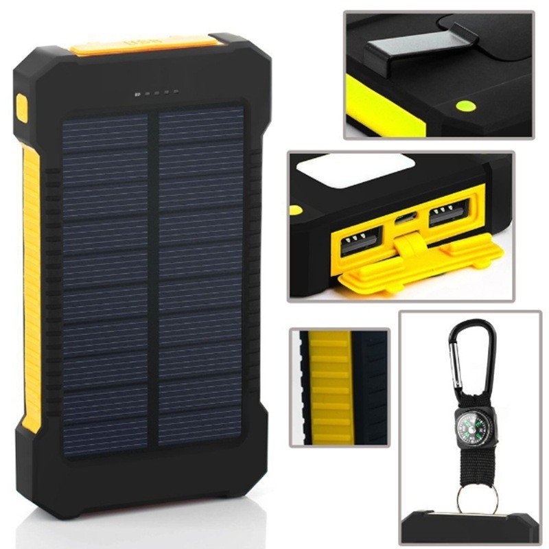 2024 hot sell Dual usb portable solar power bank waterproof solar power charger 20000mah power bank mobile charger with LED