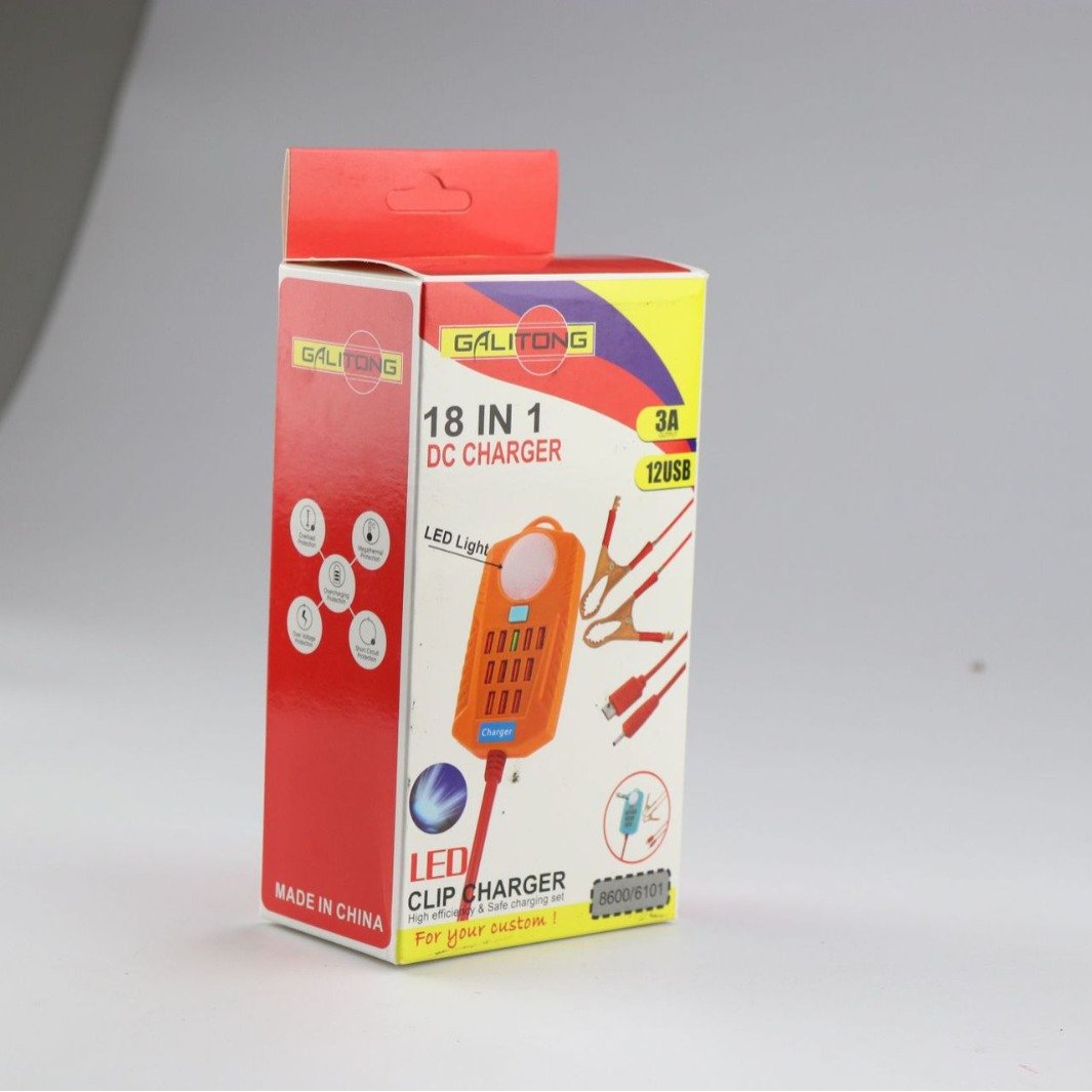 JLT-C004 professional DC12V mobile phone charger 5in1 Micro-C charged with led light DC Charger 1000mah 2400mah fast charging