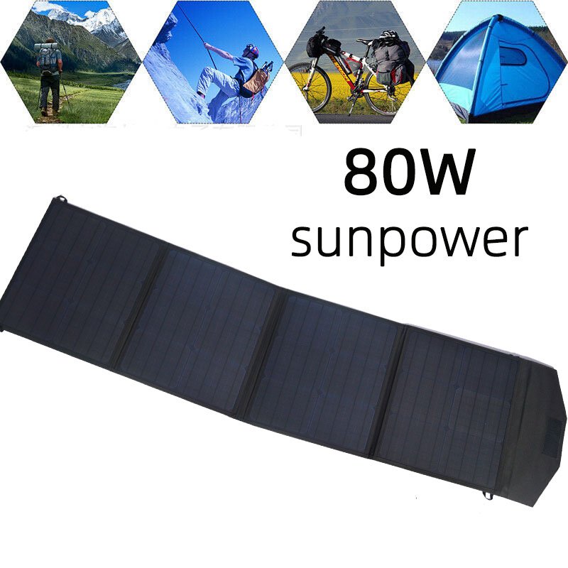 Camping Charge Charger Powered Panel Battery Cellphone Laptop Portable Foldable 60W 80W Solar Charger With Power Bank