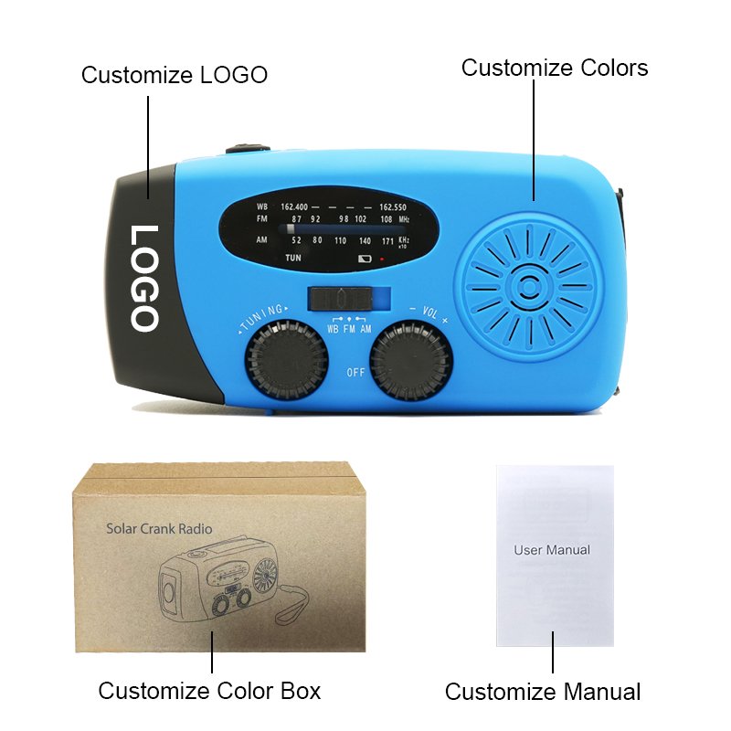 Solar flashlight Radio Hand Crank Portable AM/FM/NOAA Emergency Radio 2000mah Power Bank Phone Charger