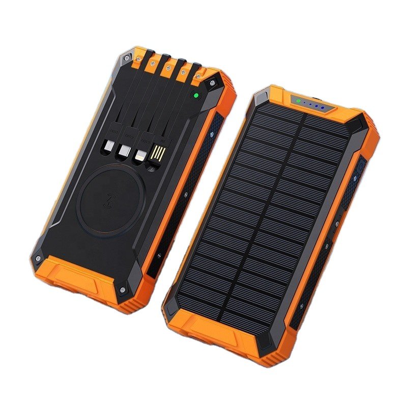 PD 65W Wireless Solar Panel Power Bank For Phone fast charger power bank 20000mAh with cables