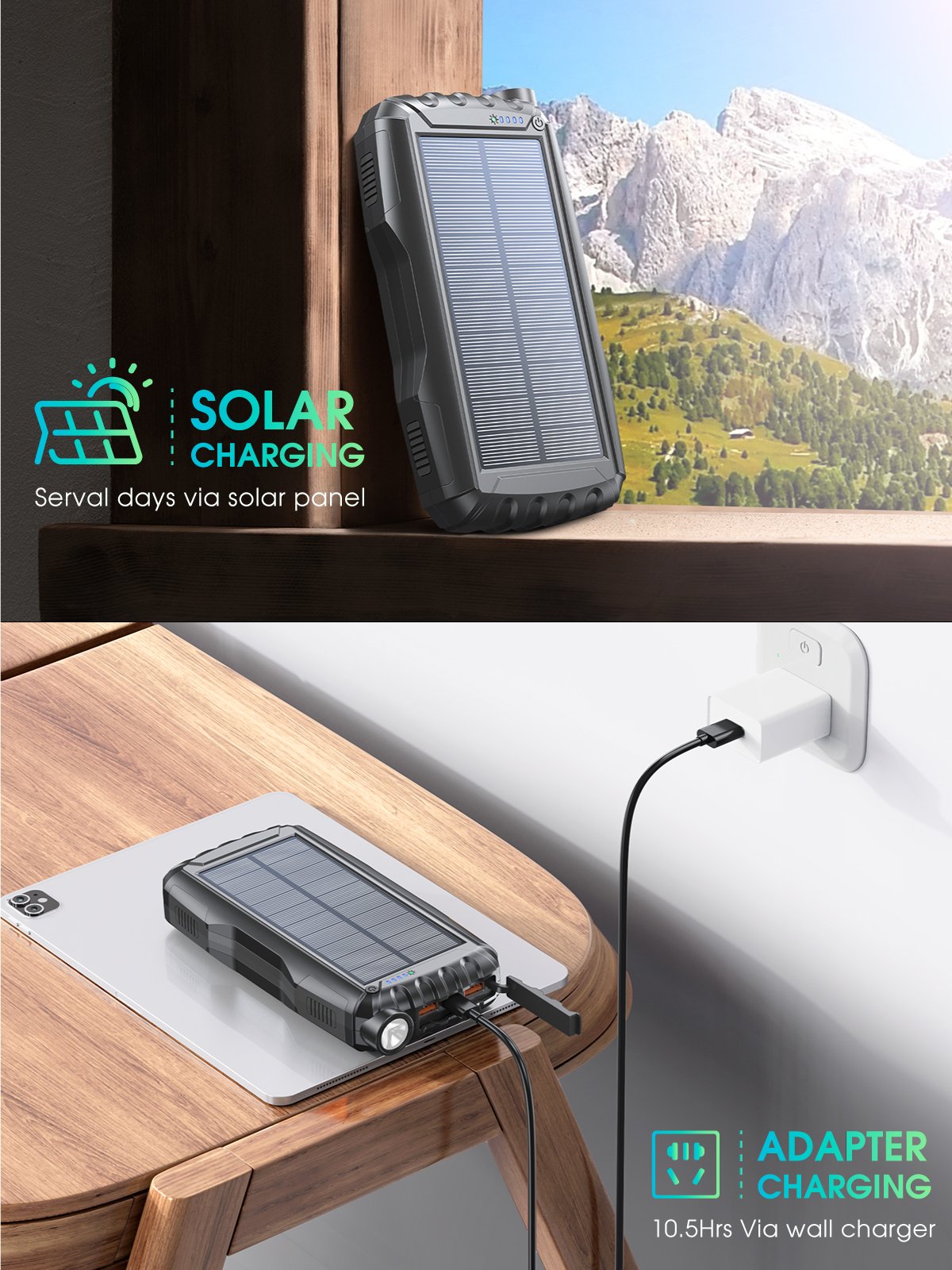 New Product Ideas 2024 OEM Dual USB-C Portable Solar Mobile External Battery Charger Large Capacity 20000mAh Power Bank Solar