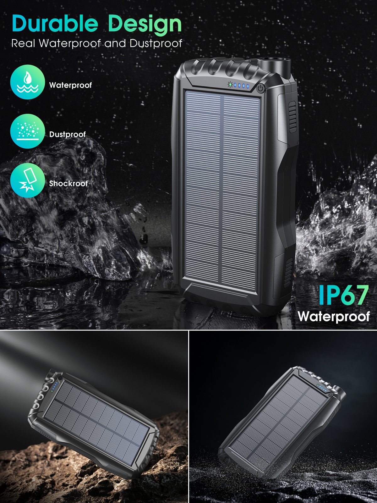New Product Ideas 2024 OEM Dual USB-C Portable Solar Mobile External Battery Charger Large Capacity 20000mAh Power Bank Solar
