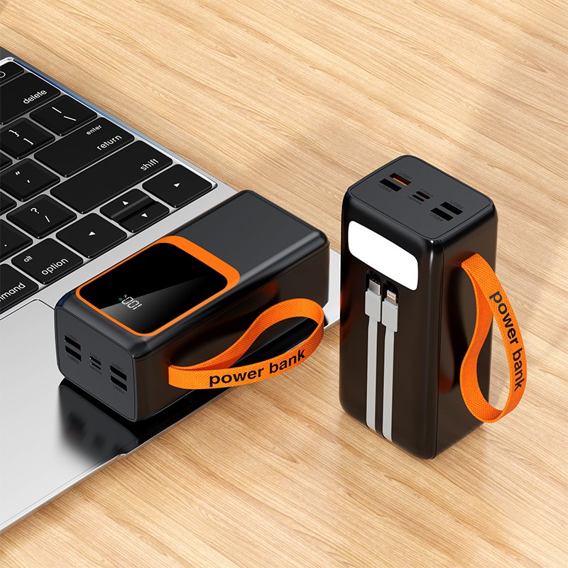 Customized Logo PD22.5W Fast Charging 30000mAh Powerbanks High Capacity 50000mAh Battery Charger With Dual Cable and Flashlight