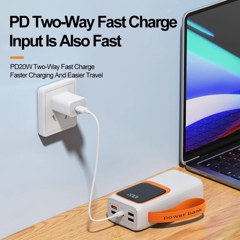 Customized Logo PD22.5W Fast Charging 30000mAh Powerbanks High Capacity 50000mAh Battery Charger With Dual Cable and Flashlight