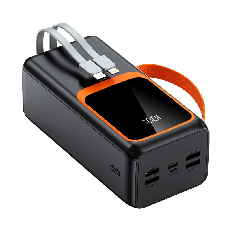 Customized Logo PD22.5W Fast Charging 30000mAh Powerbanks High Capacity 50000mAh Battery Charger With Dual Cable and Flashlight