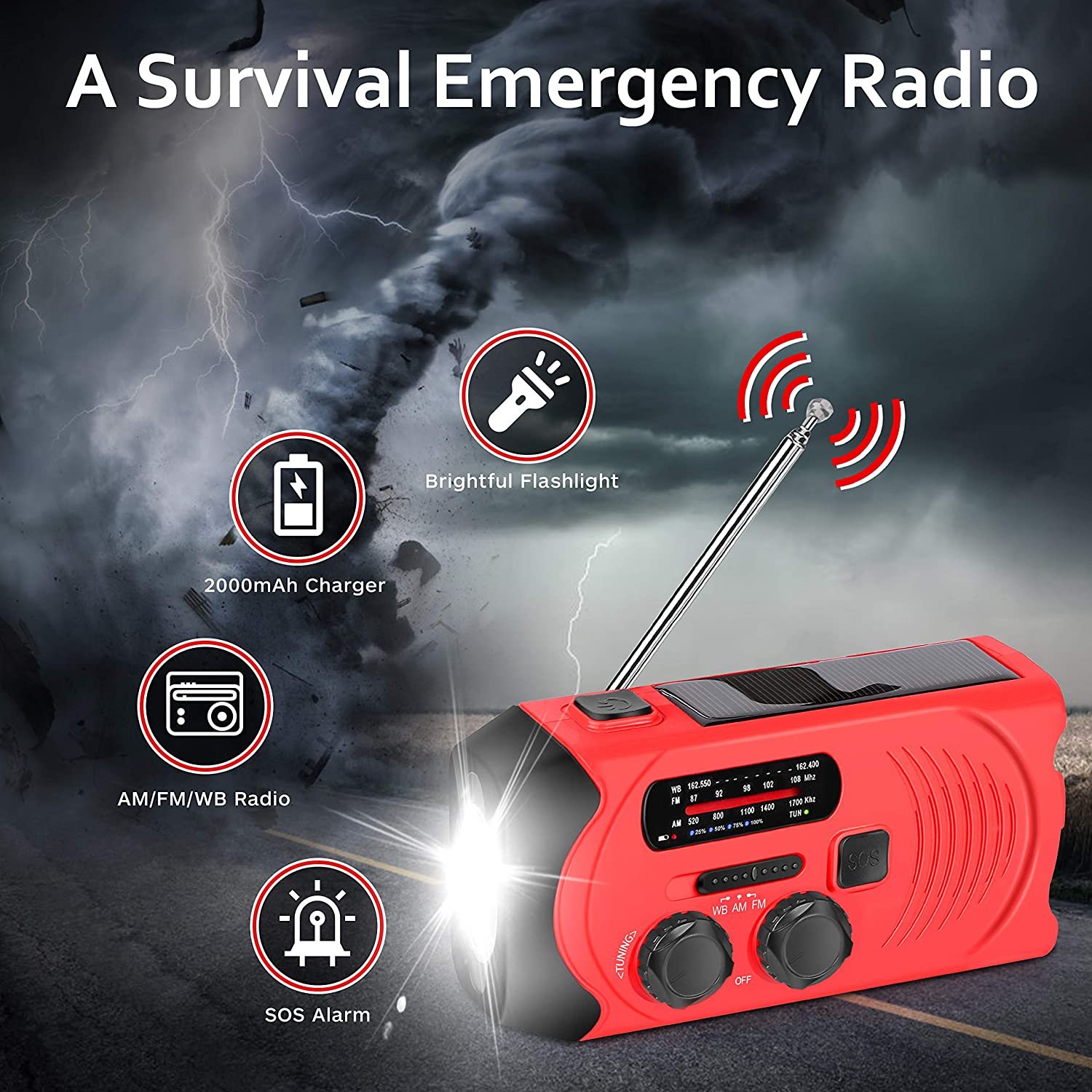 Factory Solar Light Weather Radio Mobile Charger 2000mAh Solar Panel Power Banks