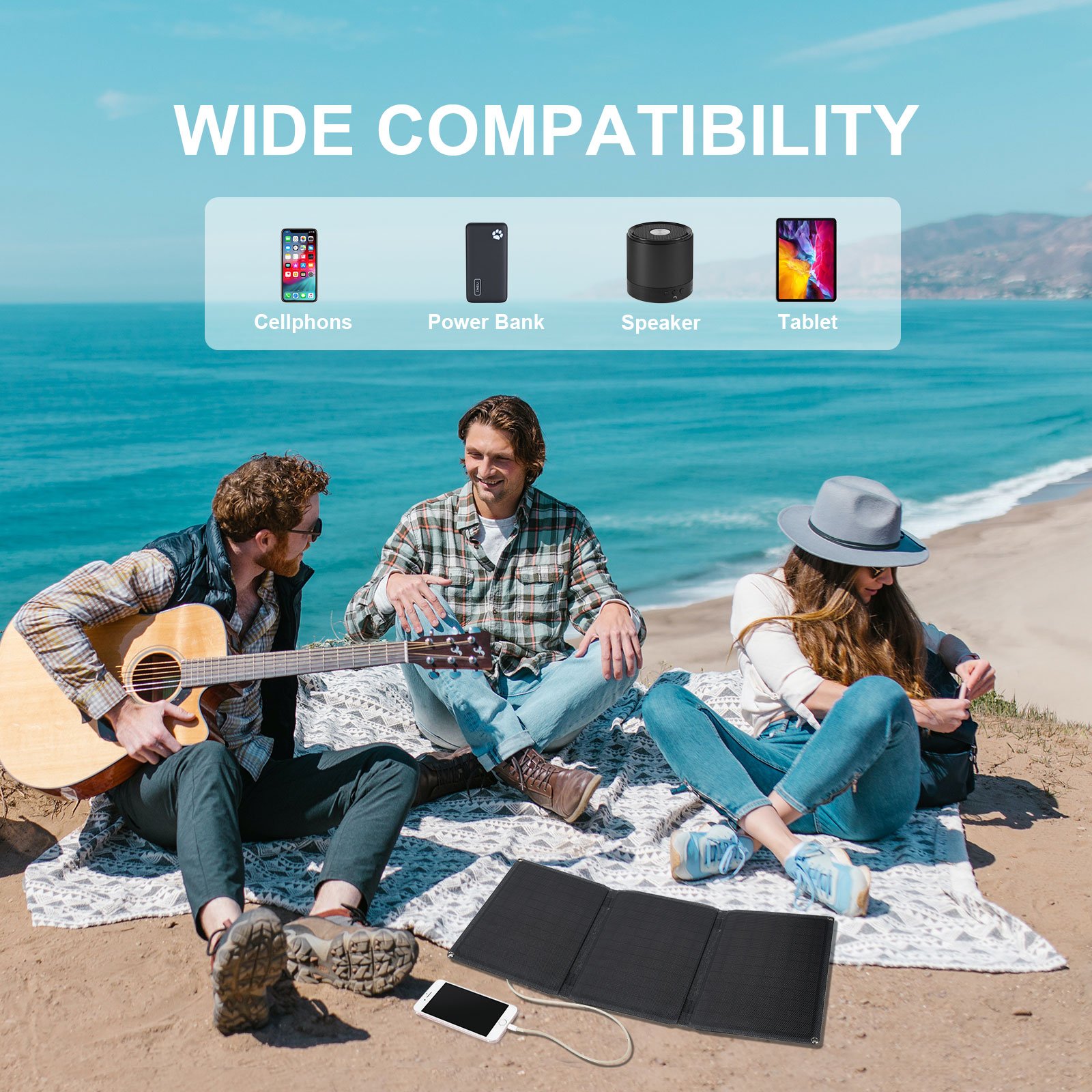 Soshine Solar Charger 20W Solar Panel with Dual USB Port Waterproof Foldable Camping Travel Charger