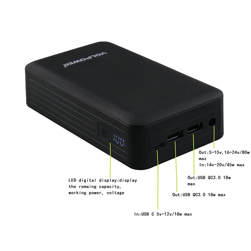 Ali baba consumer electronics 12v 19v 24v battery power bank 20000mah DC USB QC3 portable charger power banks with CE ROHS FCC