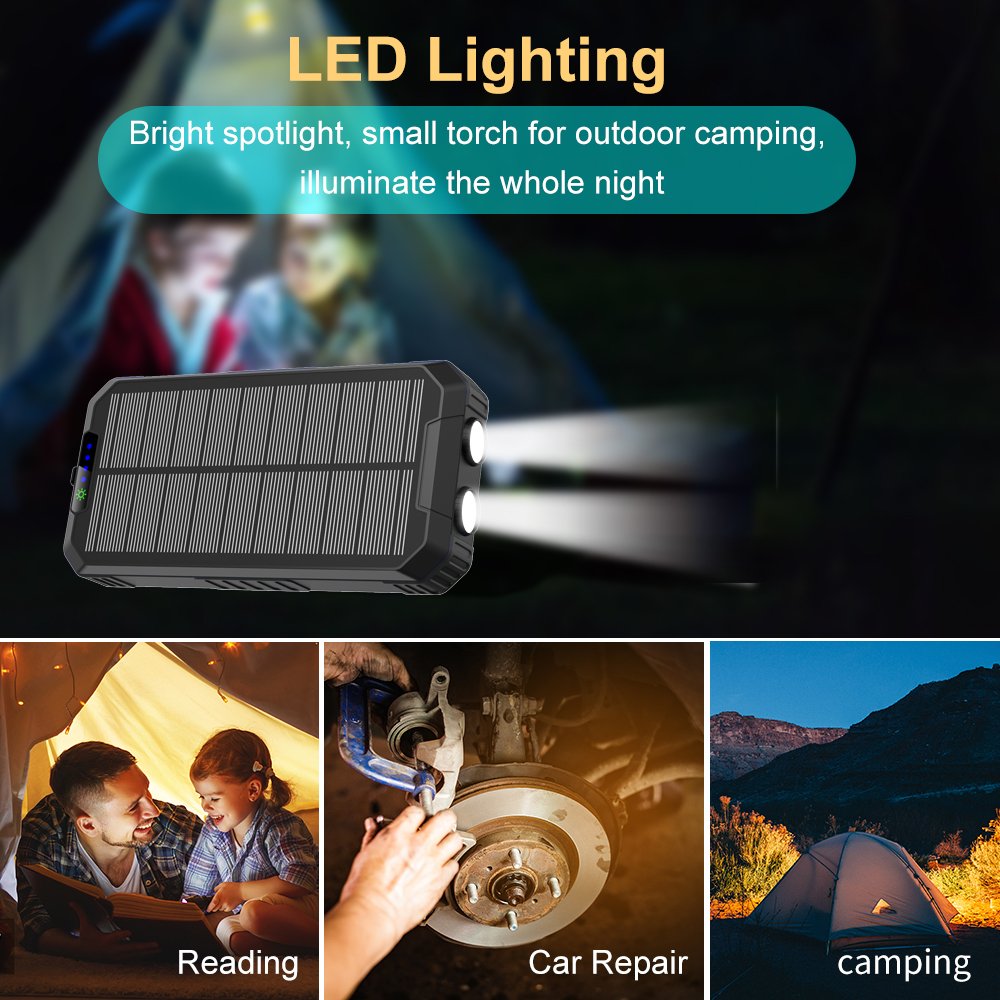 High Quality Waterproof 30000 mah Solar Panel Powerbanks Fast Charging Phone Charger 20000mAh Portable Solar Power Bank