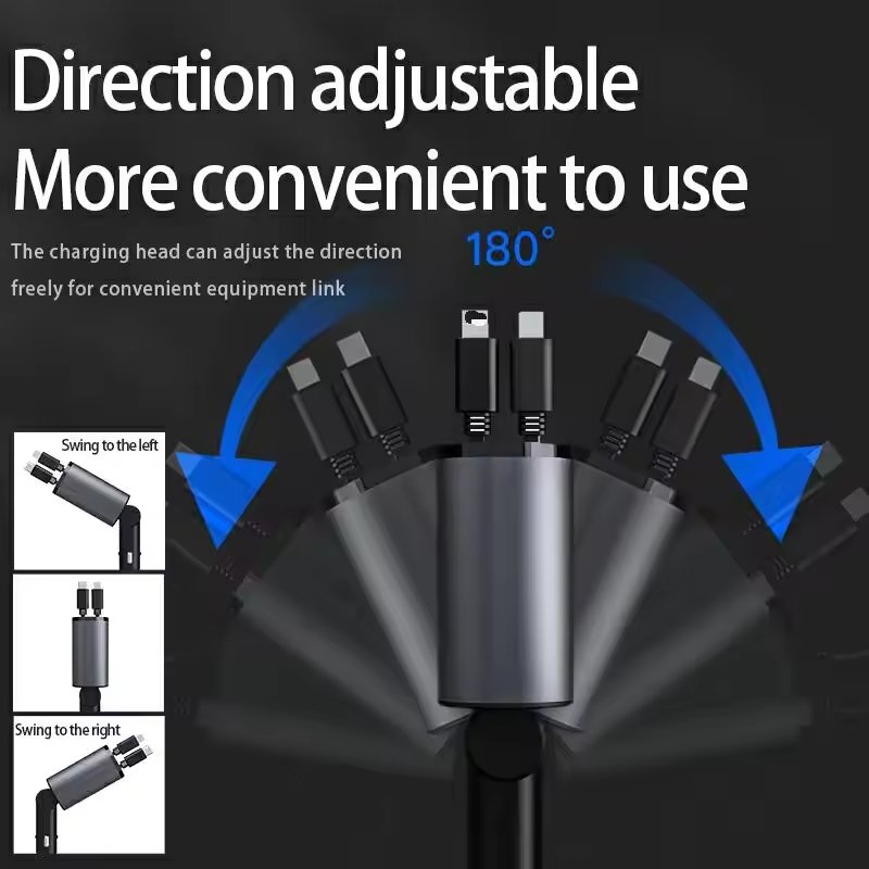 Topdio Fast Retractable Car Charger USB C Car Charger Fast Charge 100W 2 Retractable Cables and USB Port Car Charger Adapter