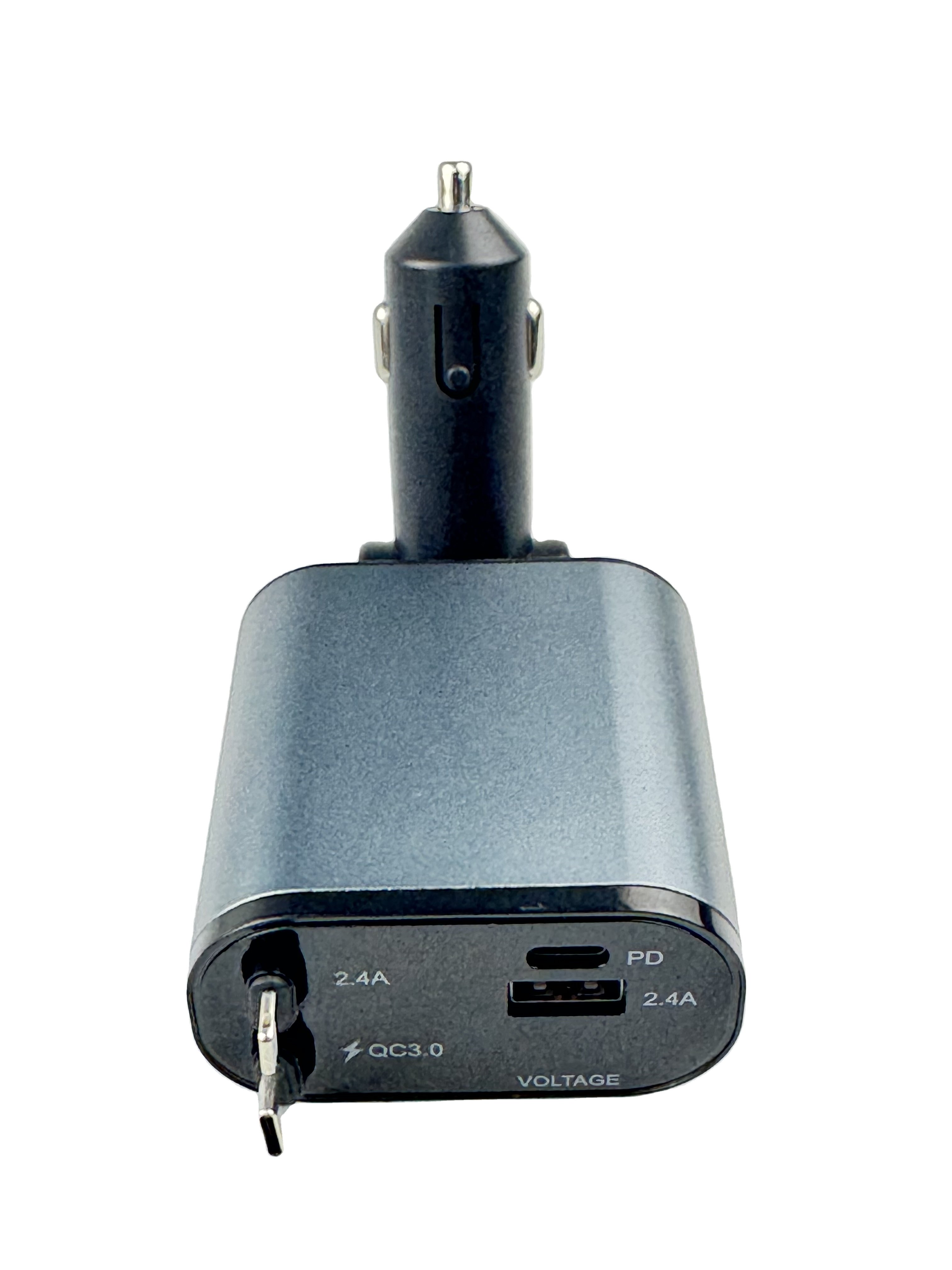Topdio Fast Retractable Car Charger USB C Car Charger Fast Charge 100W 2 Retractable Cables and USB Port Car Charger Adapter