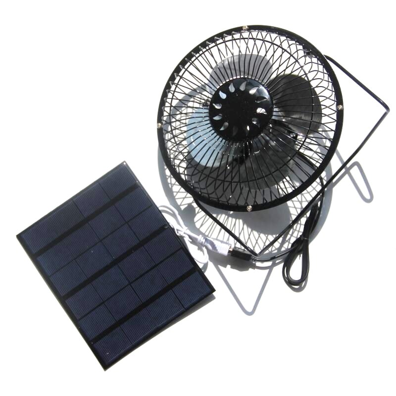 BUHESHUI Solar Fan For Home Office Outdoor Traveling Fishing 6 Inch Cooling Fan USB 3.5W 6V Solar Panel Charger