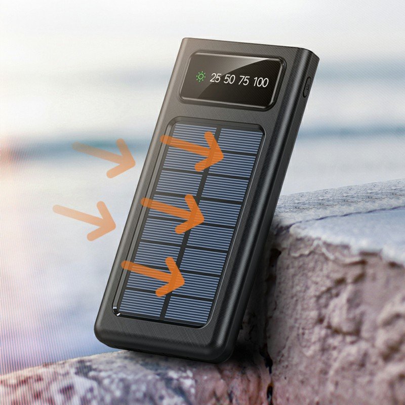 Hot Selling Outdoor Portable Solar Charger Built-In Four Cables Digital Display Solar Panel Charging Solar Power Bank 20000mAh