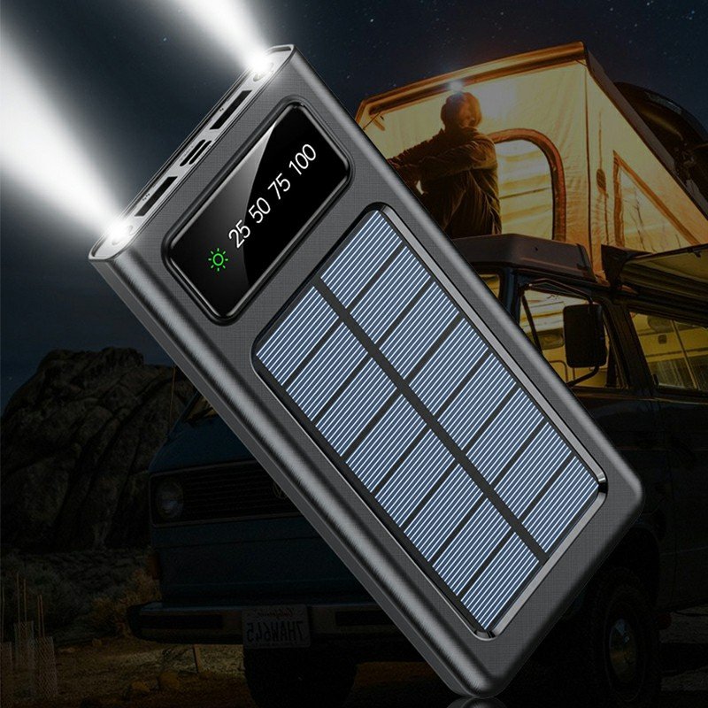Hot Selling Outdoor Portable Solar Charger Built-In Four Cables Digital Display Solar Panel Charging Solar Power Bank 20000mAh