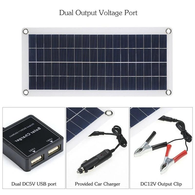 Portable Solar Panel Kit 12V USB Charging Interface Solar Board Charger Waterproof Solar Cells for Mobile Phone RV Car