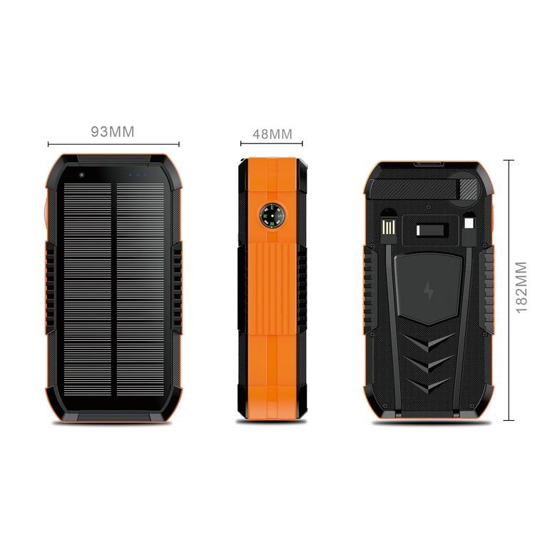 Portable Usb Hand Crank Phone Charger With Compass Outdoor Camping 20000mah 30000mah 40000mah Solar Power Bank With Cables