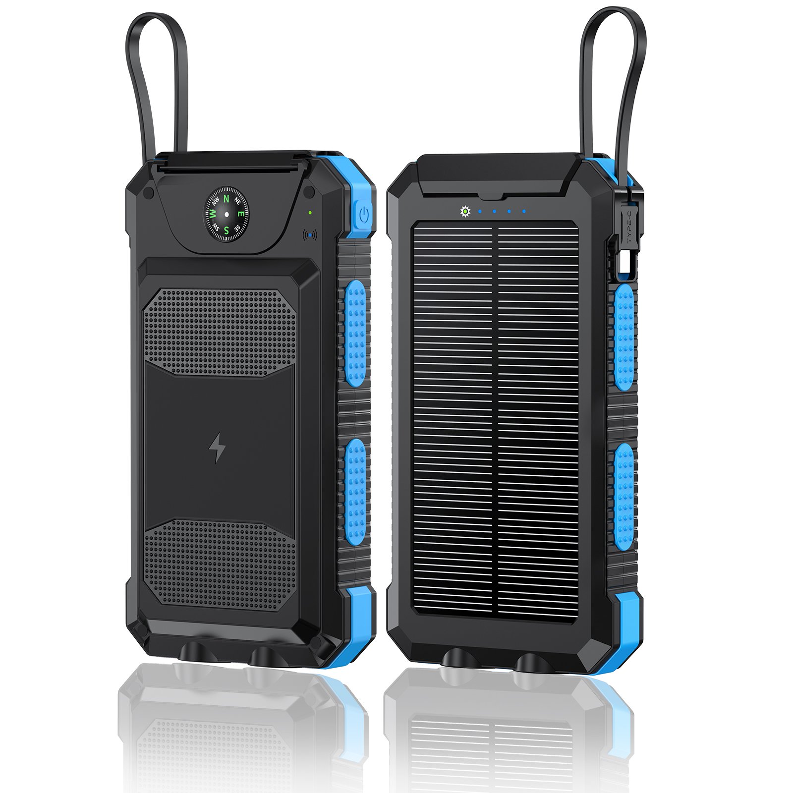 High Capacity Portable Solar Charger Power Bank Bank 20000mah 15W Wireless Fast Charging Supply Solar PowerBank With Cable