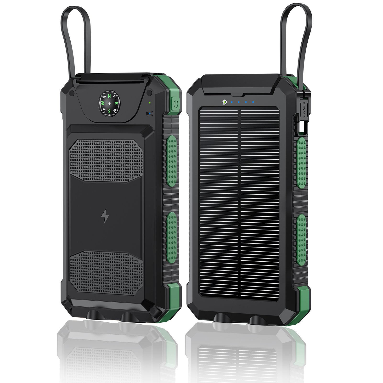 High Capacity Portable Solar Charger Power Bank Bank 20000mah 15W Wireless Fast Charging Supply Solar PowerBank With Cable
