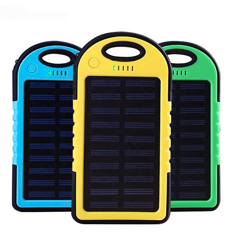 Wholesale Dual USB waterproof ABS+PVC 5000mAh Portable battery solar power bank charger