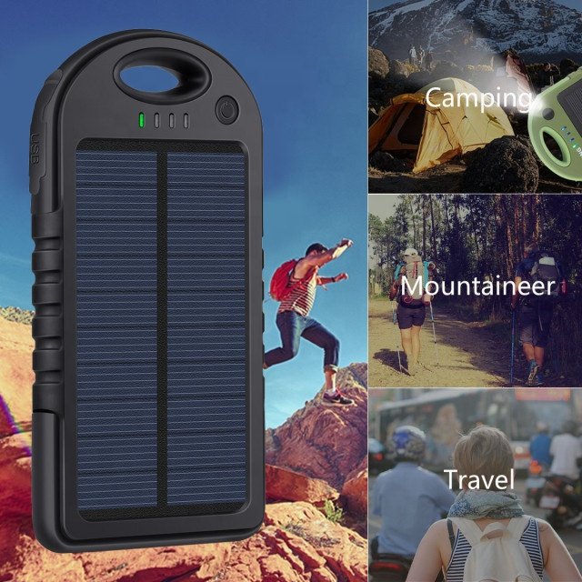 Wholesale Dual USB waterproof ABS+PVC 5000mAh Portable battery solar power bank charger