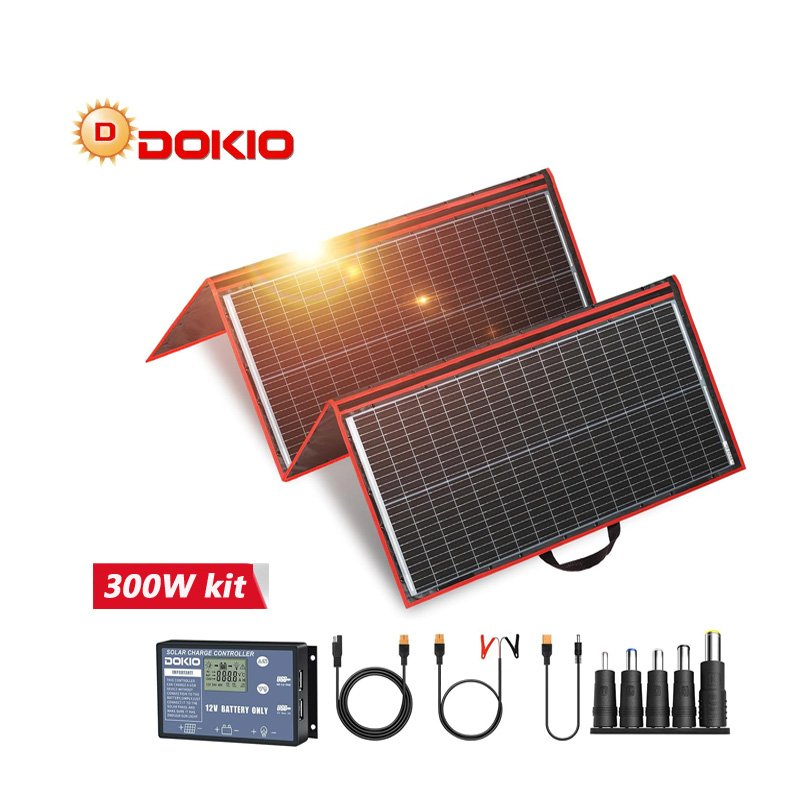 Dokio 18V 300W Flexible Foldable Portable Solar Panel Kits Waterproof 12V solar charger controller for Camping Boat Car Travel