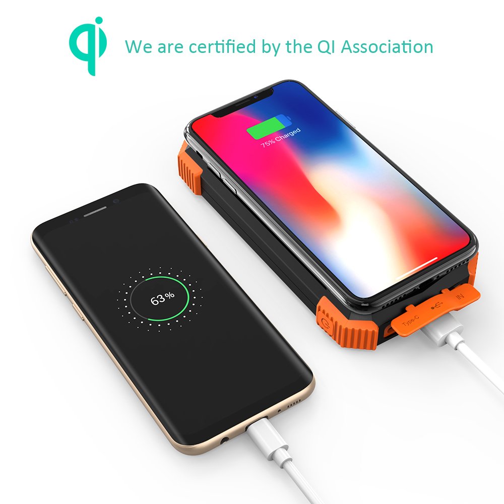 newest rugged outdoor emergency Camping Hiking LED Flashlight waterproof PD fast Wireless charger 10000mAH solar power bank