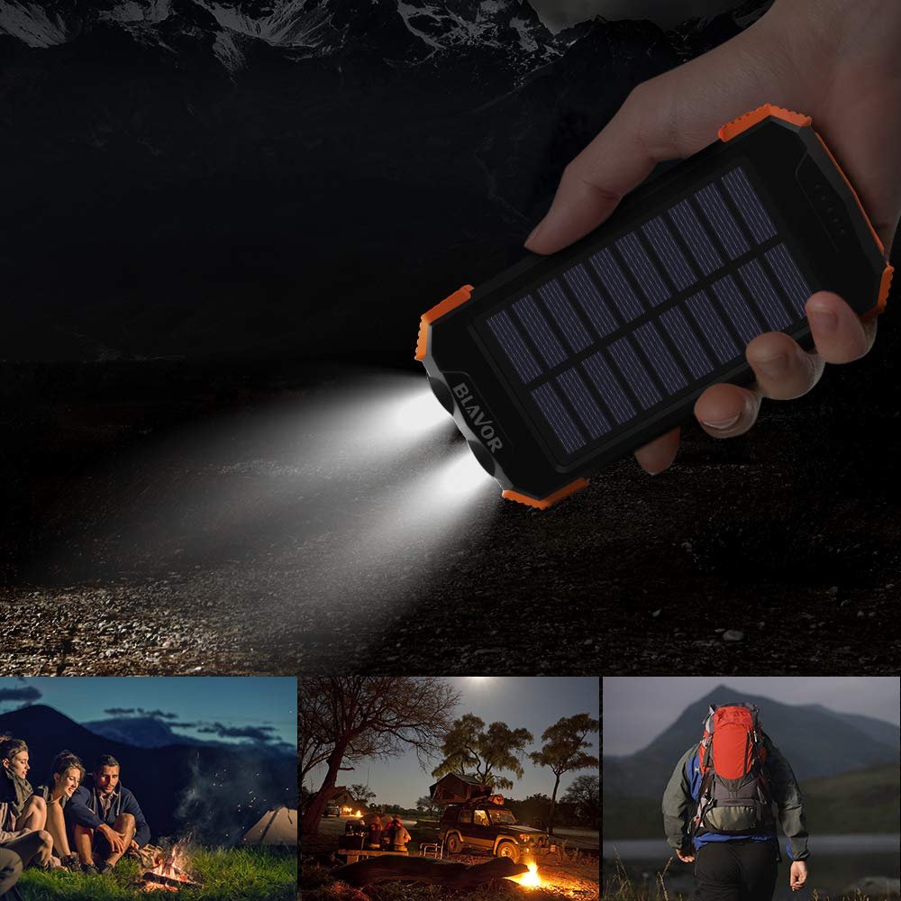 newest rugged outdoor emergency Camping Hiking LED Flashlight waterproof PD fast Wireless charger 10000mAH solar power bank
