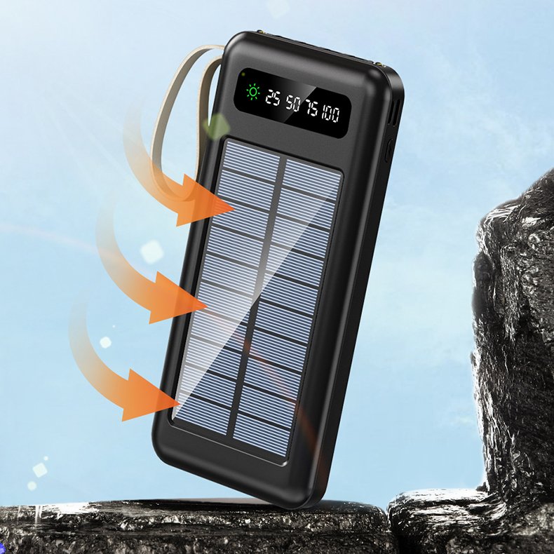 Ultra Capacity Power Bank 10000mah With Cables Portable Solar Charger Powerbank 20000mah