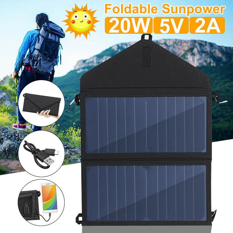 Solar Charger 20W Solar powered phone charger with USB Ports Waterproof Foldable Camping Travel Charger for smart phones