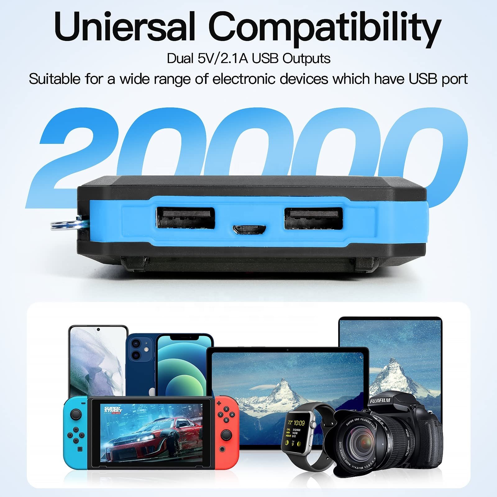 Portable Outdoor Trending 20000mAh Waterproof Solar Panel Charger Mobile Phone Fast Charging Powerbank Display Outdoor Display