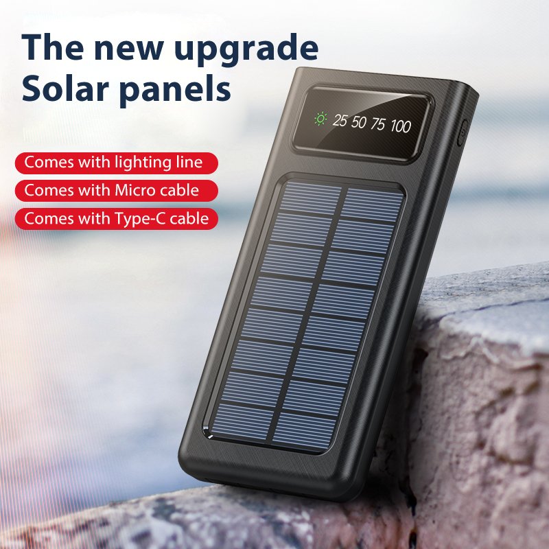 New Products Solar Power Bank 10000mah 20000amh 30000mah Charging Built In Cable Usbc Portable Power Bank Charger
