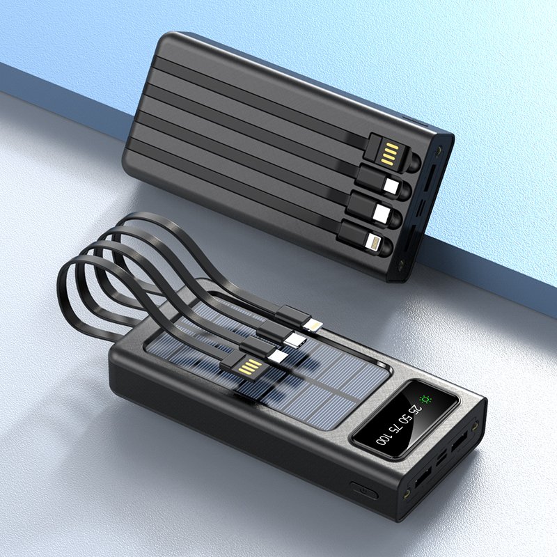 New Products Solar Power Bank 10000mah 20000amh 30000mah Charging Built In Cable Usbc Portable Power Bank Charger