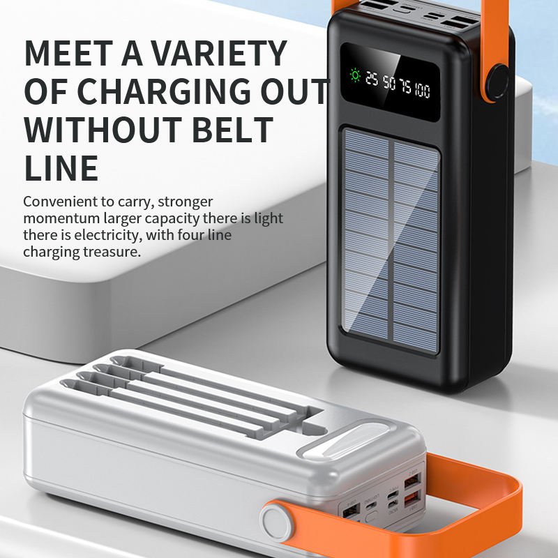 Low Price Outdoor Camping Portable Charger Solar Power Bank 100000mah With 4 Cables And LED Light Wholesale