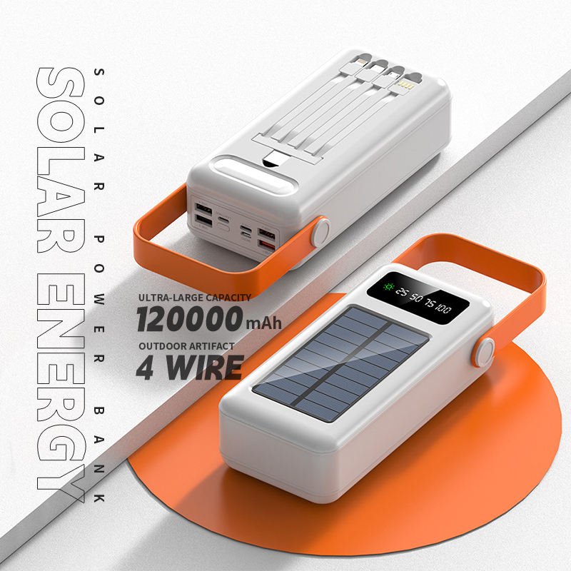 Low Price Outdoor Camping Portable Charger Solar Power Bank 100000mah With 4 Cables And LED Light Wholesale