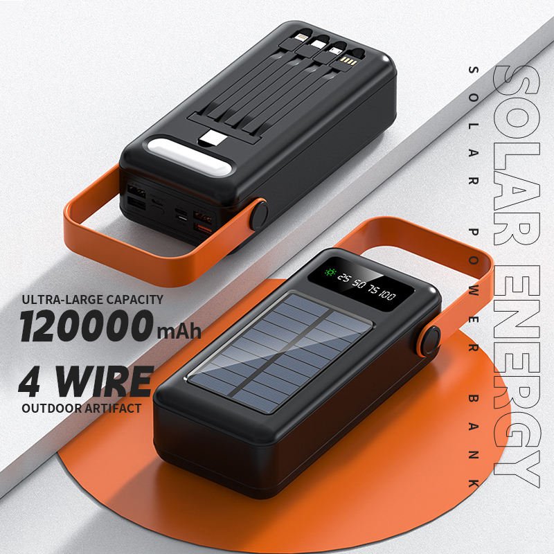 Low Price Outdoor Camping Portable Charger Solar Power Bank 100000mah With 4 Cables And LED Light Wholesale