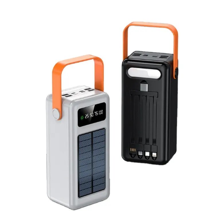 Low Price Outdoor Camping Portable Charger Solar Power Bank 100000mah With 4 Cables And LED Light Wholesale