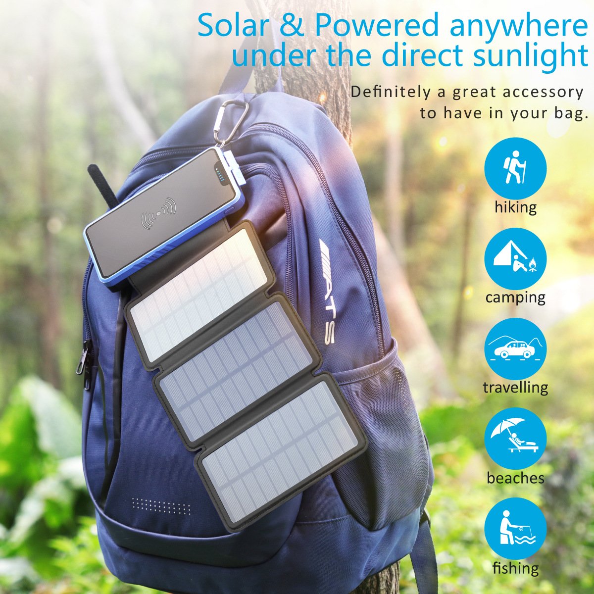 5V Solar Panel USB Charge 10000mAh Powerbank Portatil Waterproof Power bank Phone Cargador with Dual Lamp