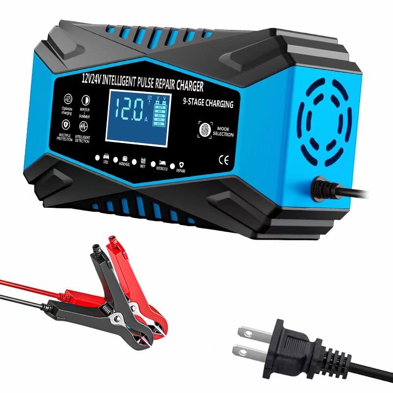 12/24v touch screen intelligent pulse repair lead acid battery charger for car motorcycle ,high quality with cheaper price