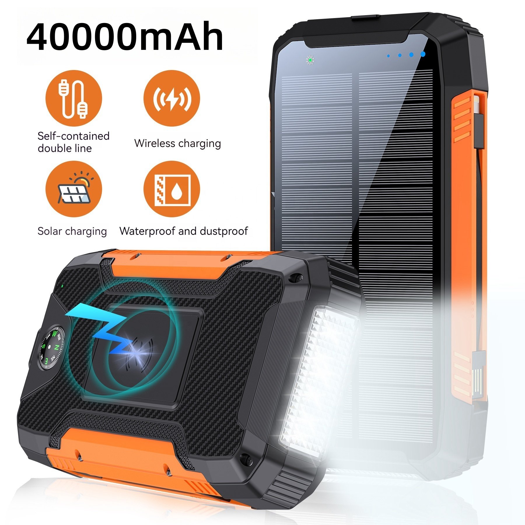 40000mah solar power bank illumination camping waterproof charger travel power bank led solar power bank