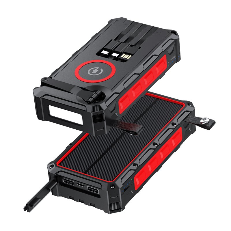 Solar Charger Power Bank, Hand Crank Flashlight Portable Phone Charger with 1 Type C & 2 USB Ports Built-in LED 36800mah