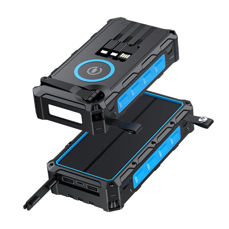 Solar Charger Power Bank, Hand Crank Flashlight Portable Phone Charger with 1 Type C & 2 USB Ports Built-in LED 36800mah